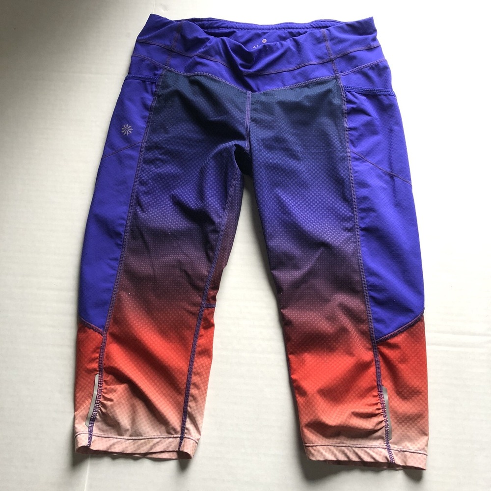 Athleta Fade Out Dobby Be Free Knicker Capri Blue Orange 228667 Sz M A43